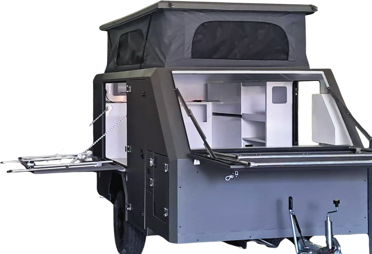 X4 rear view with the roof tent raised